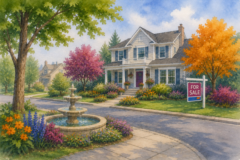 home for sale with water fountain